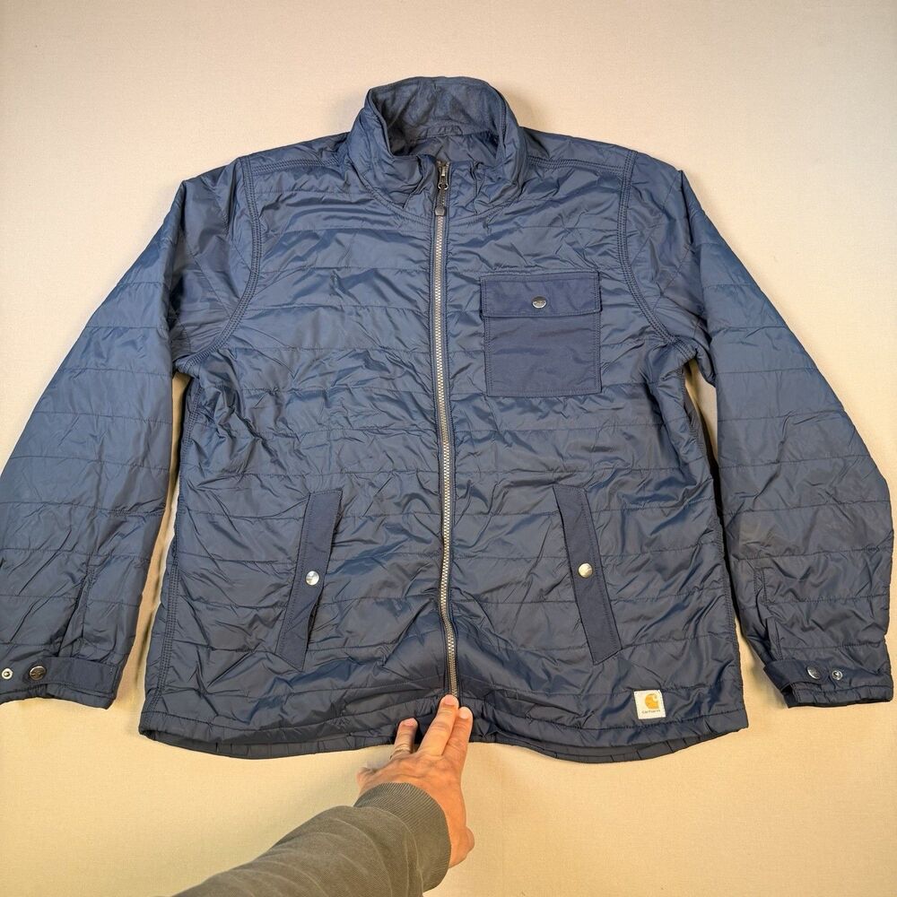 Carhartt Amoret Flannel Lined Puffer Jacket Womens XL 16/18 Blue Zip